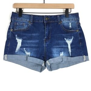 LUYEESS Jean Shorts Distressed Cuff Stretch Denim Festival Stretchy Size Medium